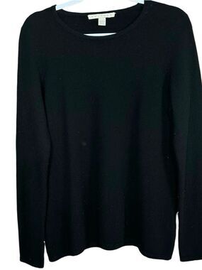 Belford Black 100% Cashmere Button Long Sleeve Crewneck Knit Sweater Size Large